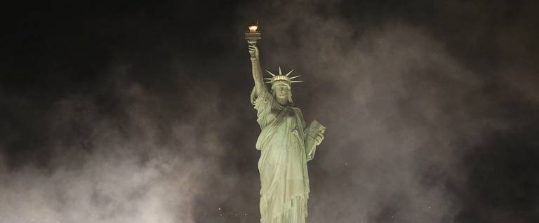 Smoke from fireworks floats by the Statue of Liberty in celebration of the anniversary of the statue's dedication on Oct. 28, 2011, in New York City. 