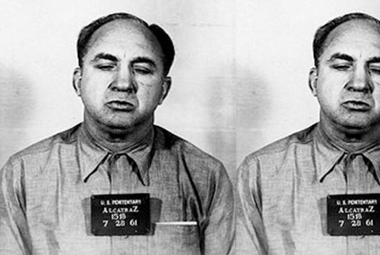 Mickey Cohen's 1961 Alcatraz mugshot. (Wikipedia)