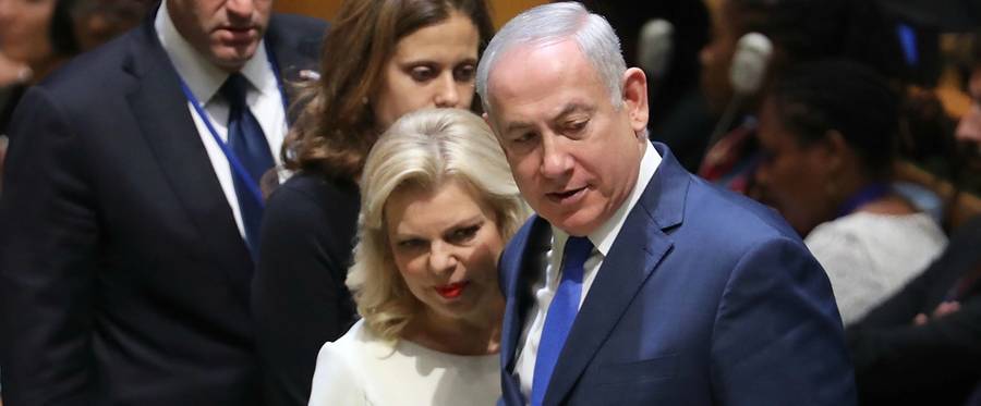 Israeli Prime Minister Benjamin Netanyahu arrives with his wife Sara Netanyahu for the 72nd United Nations General Assembly meeting at UN headquarters in New York on September 19, 2017 in New York City.