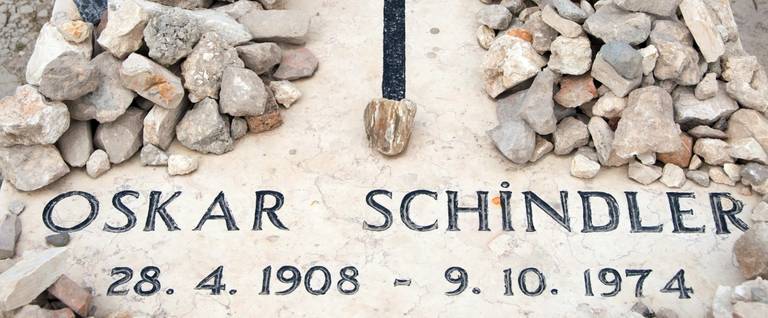 The grave of Oskar Schindler, Righteous among the Nations, at Jerusalem's Mount Zion cemetery 