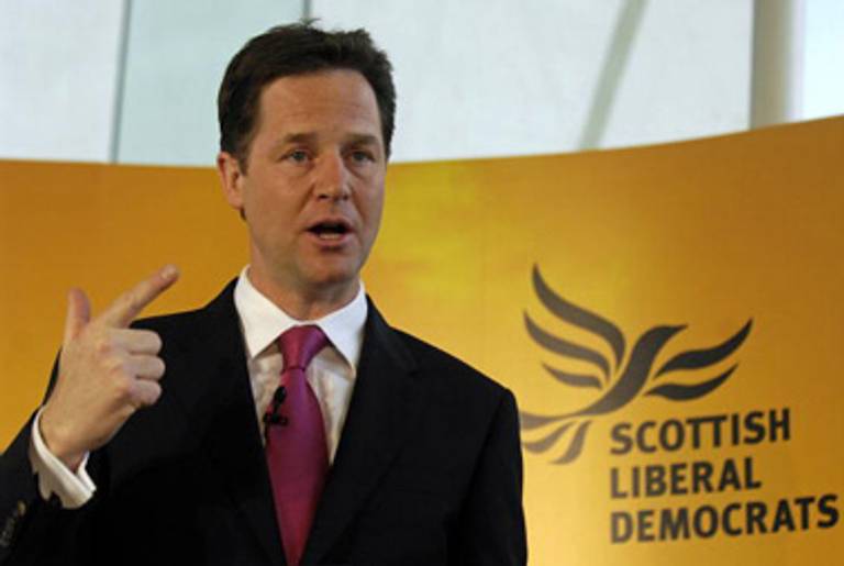 Liberal Democrat candidate Nick Clegg campaigning yesterday.(Andy Buchanan/AFP/Getty Images)