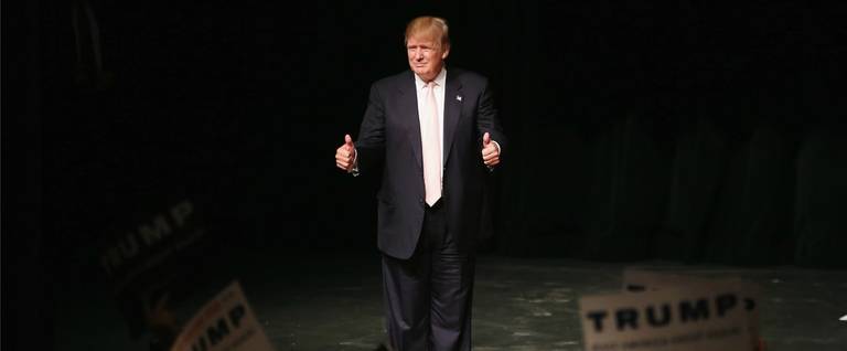 Republican presidential hopeful Donald Trump at a rally  in Oskaloosa, Iowa, July 25, 2015. 