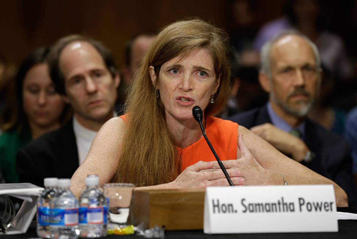  Samantha Power, the nominee to be the U.S. representative to the United Nations, testifies before the Senate Foreign Relations Committee July 17, 2013 in Washington, DC.(Win McNamee/Getty Images)