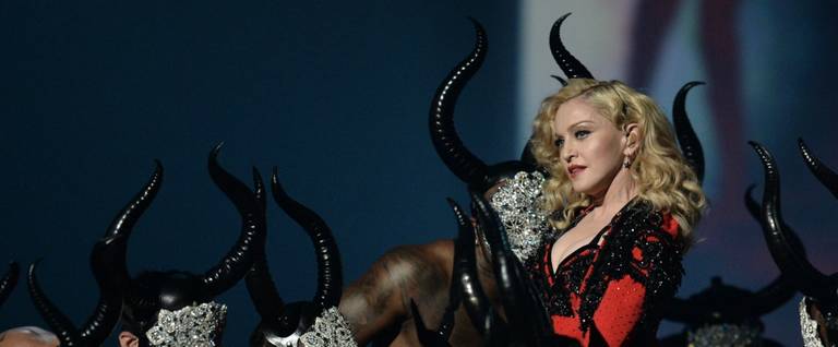 Madonna performs on stage at the 57th Annual Grammy Awards in Los Angeles, California, February 8, 2015.  