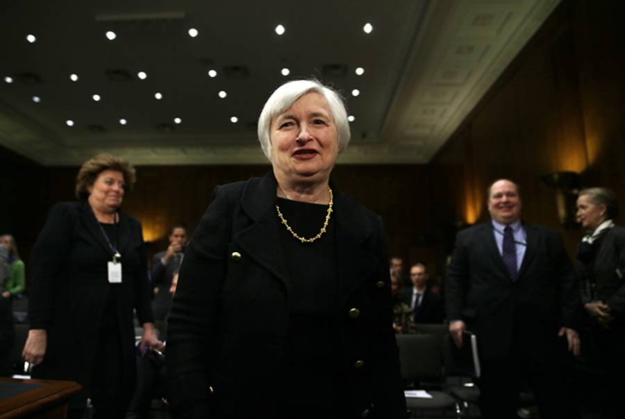 Federal Reserve Chairman Janet Yellen leaves after her confirmation hearing November 14, 2013 on Capitol Hill in Washington, DC. (Alex Wong/Getty Images)