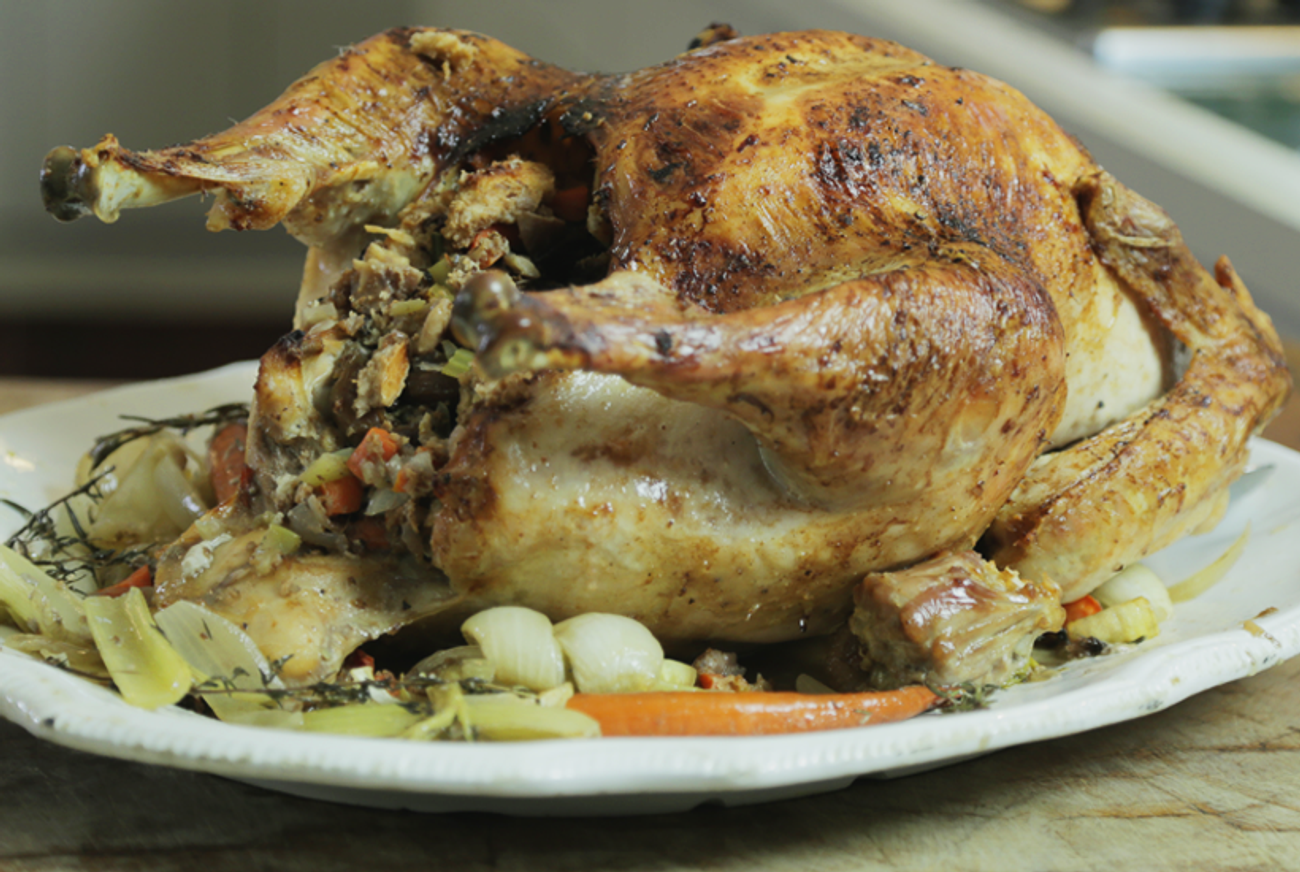 Roast Turkey with Chestnut Challah Stuffing