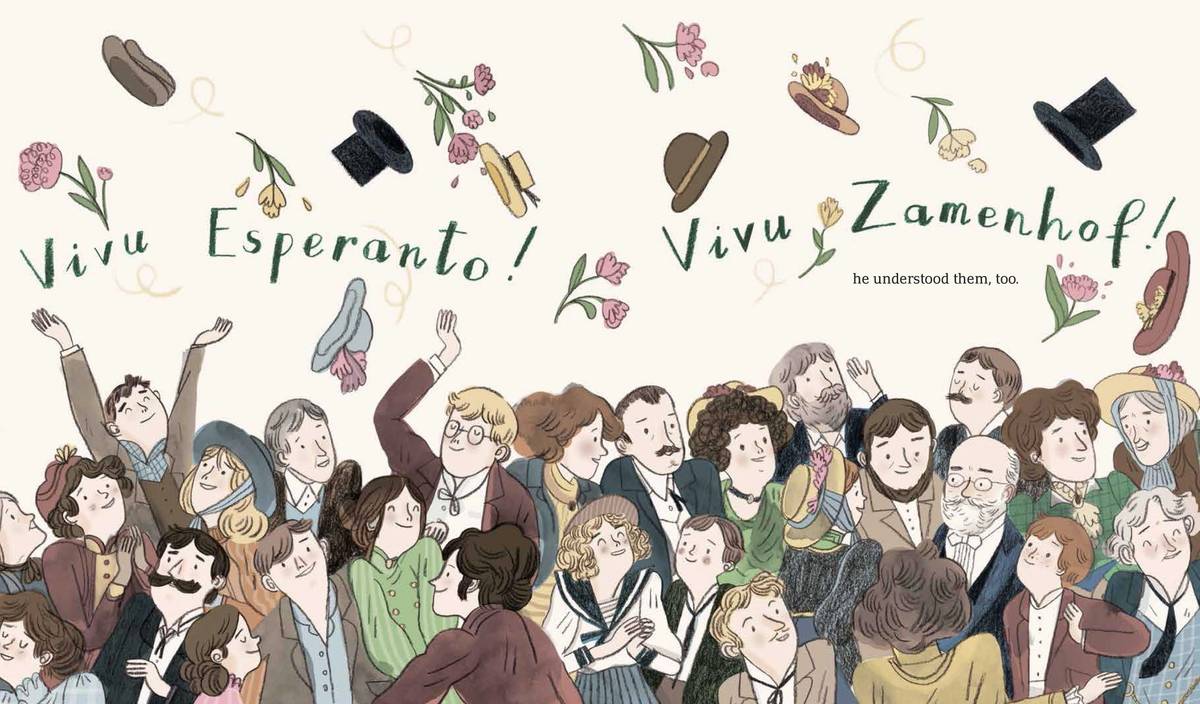 From ‘Doctor Esperanto and the Language of Hope,’ by Mara Rockliff, illustrated by Zosia Dzierzawska (Published by Candlewick)