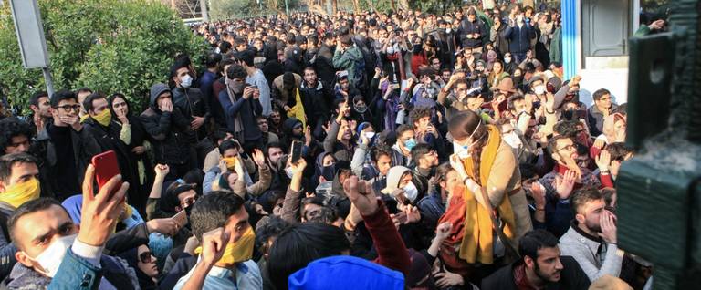 Iranian students protest at the University of Tehran on December 30, 2017.
