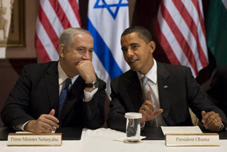 Obama and Prime Minister Benjamin Netanyahu at the Netanyahu-Abbas meeting in New York last month.(Jim Watson/AFP/Getty Images)