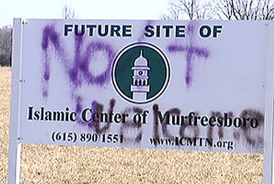 Sign at the site of the planned mosque.(WKRN-TV/Time)