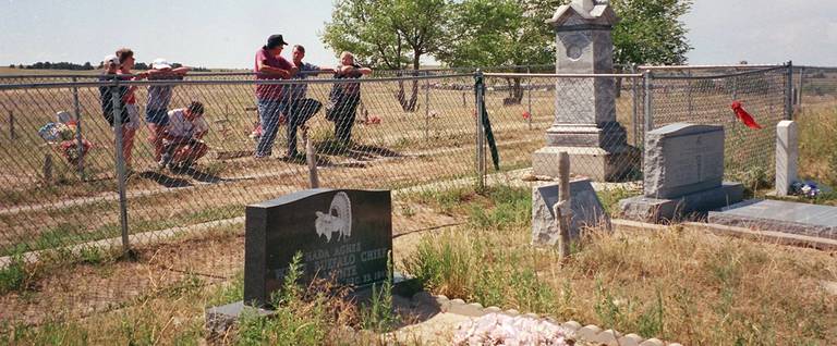 The burial site of Lakota Native Americans killed in the 1890 massacre by U.S. Army soldiers at Wounded Knee, South Dakota 