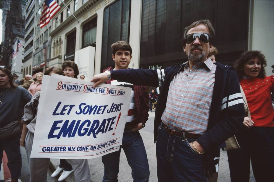 Protesters demonstrating for the emigration rights of Jews in the Soviet Union, 'Solidarity Sunday for Soviet Jewry,' New York City, 1984