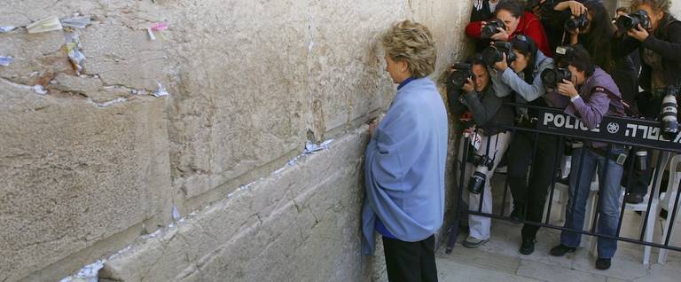 Hillary Rodham Clinton at the Western Wall, during her visit November 14, 2005, to Jerusalem's Old City. 