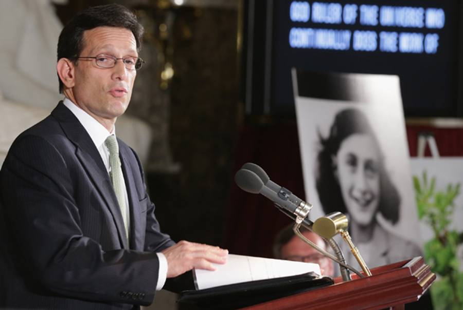 House Majority Leader Eric Cantor during the dedication ceremony for the Anne Frank Memorial Tree in Statuary Hall at the U.S. Capitol April 30, 2014 in Washington, DC. (Chip Somodevilla/Getty Images)