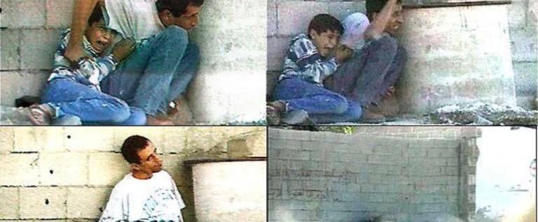 A sequence of images of Muhammad and Jamal al Durah filmed by Talal Abu Rahma for France2