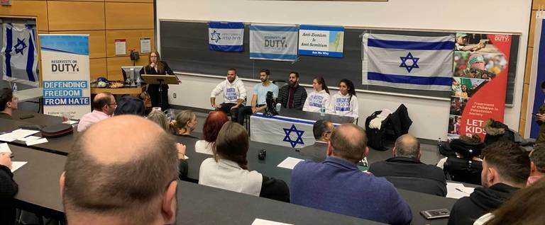 Members of the Israeli NGO Reservists on Duty participating in an event held by Herut Canada on Nov. 20, 2019, at York University 