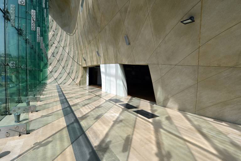An inside view of the Museum of the History of Polish Jews designed by Finnish architects Rainer Mahlamaeki and Ilmari Lahdelma, is pictured on April 18, 2013 In Warsaw. (JANEK SKARZYNSKI/AFP/Getty Images))