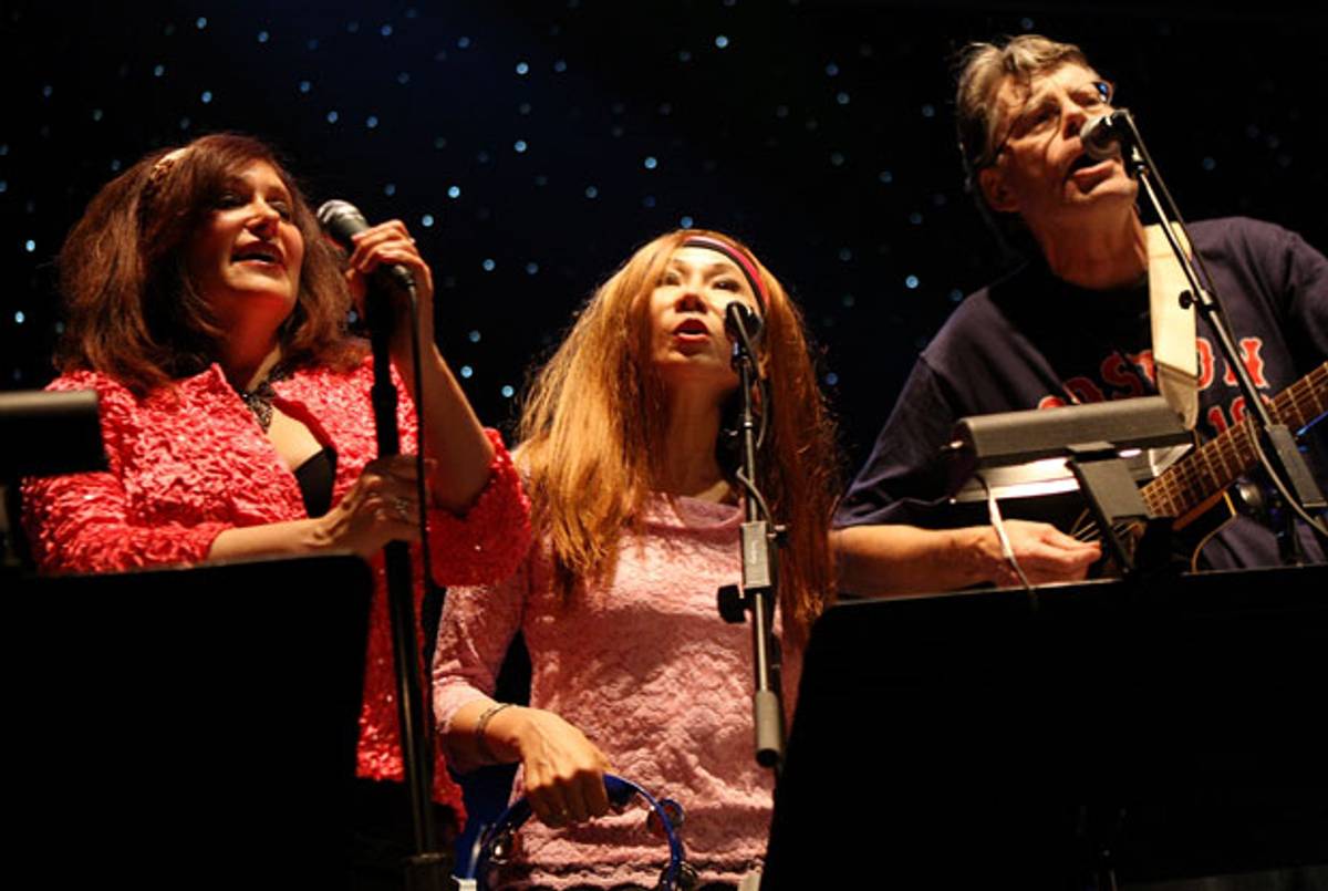 Authors Kathi Kamen Goldmark, Amy Tan, and Stephen King perform as part of the Rock Bottom Remainders at Webster Hall June 1, 2007 in New York City. (Evan Agostini/Getty Images)