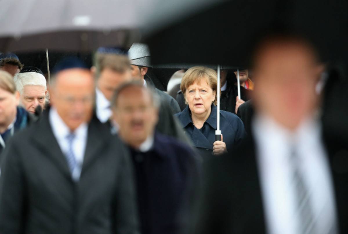  German Chancellor Angela Merkel at the 70th anniversary of the liberation of Dachau on May 3, 2015. (Alexandra Beier/Getty Images)