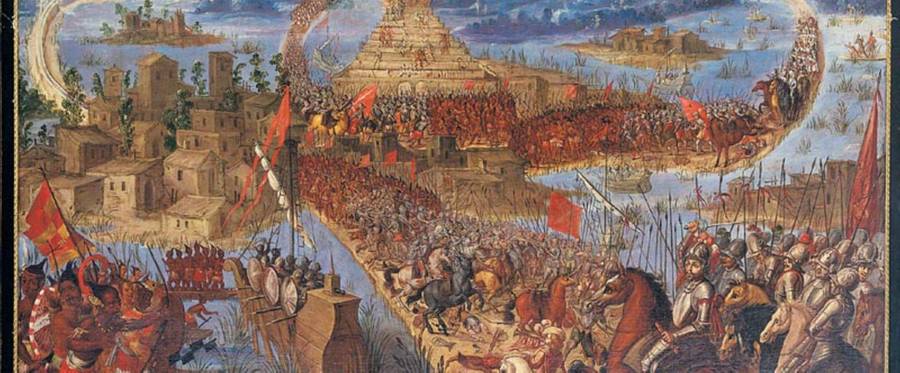 "The Conquest of Tenochtitlan" from the Conquest of México series, representing the 1521 Fall of Tenochtitlan in the Spanish conquest of the Aztec Empire.