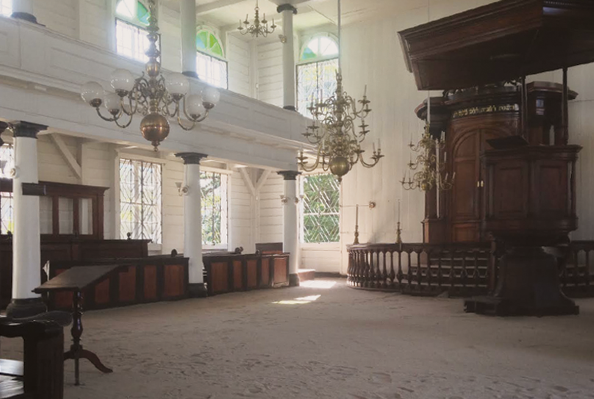 The interior of Neve Shalom synagogue in Paramaribo, with its sand-covered floors.(Photos by the author)