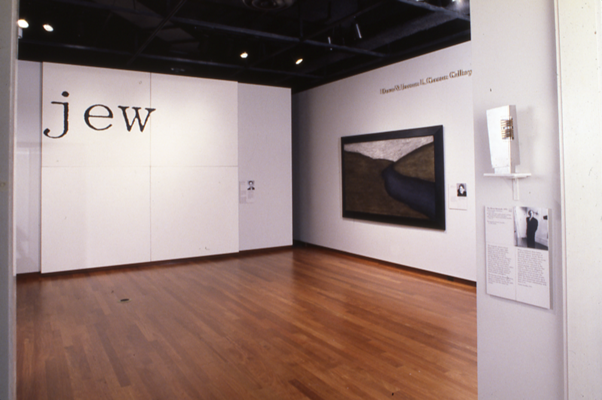 Installation view of ‘Culture and Continuity: The Jewish Journey,’ 2003, featuring William Anastasi (American, b. 1933), ‘Untitled (jew),’ 1987, oil on canvas