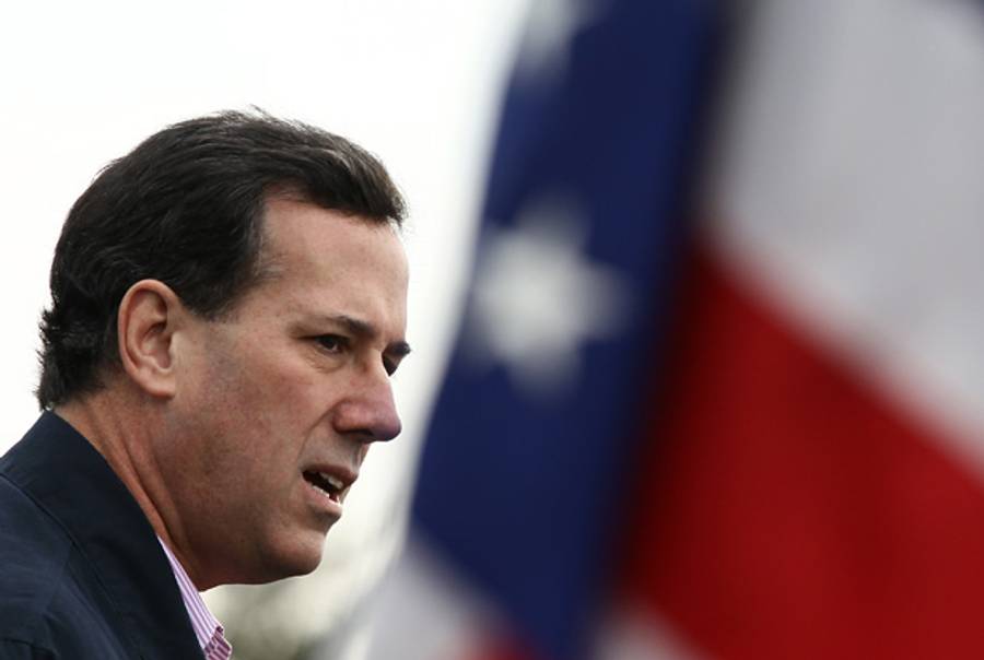 Rick Santorum campaigning today.(Win McNamee/Getty Images)