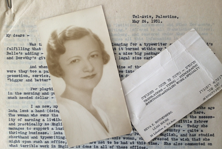 Reva Rothenberg, her business card, and one of her letters.(Image courtesy of the author)