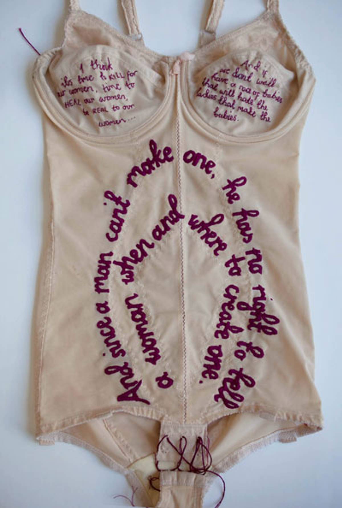 ‘And Since a Man,’ by Zoë Buckman. Embroidery on vintage lingerie, 2014. (Photo courtesy Zoë Buckman)