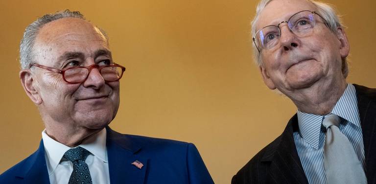 Senate Majority Leader Chuck Schumer and Senate Minority Leader Mitch McConnell at the U.S. Capitol, July 2023