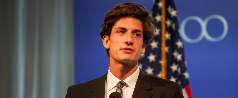 Jack Schlossberg, grandson of the late U.S. President John F. Kennedy, speaks to guests before former U.S. president Barack Obama received the 2017 John F. Kennedy Profile in Courage Award, Boston, Mass., May 7, 2017.