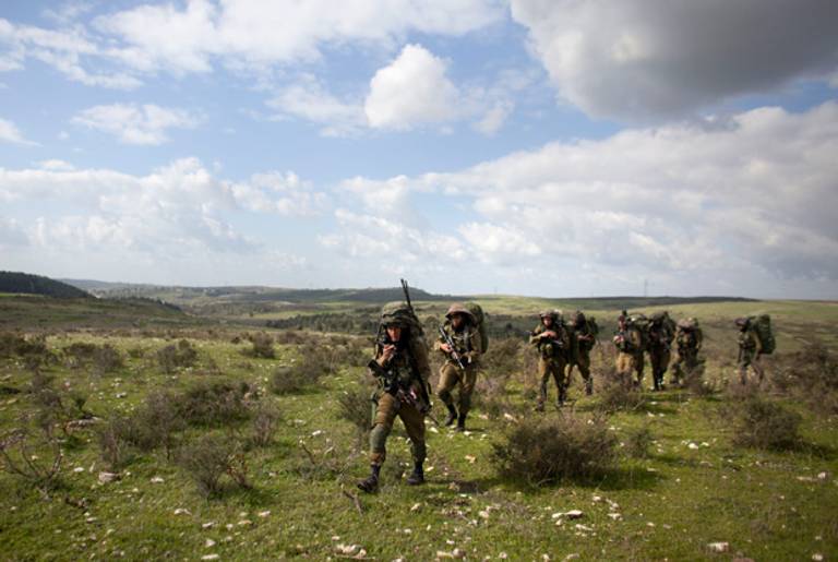 Israeli soldiers during a drill on January 16, 2012 near Bat Shlomo, Israel.(Uriel Sinai/Getty Images)
