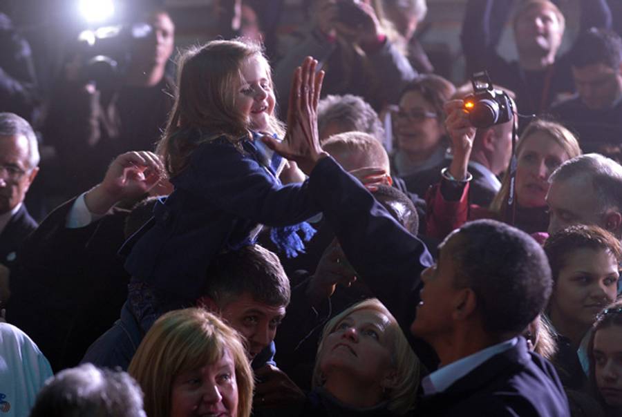 President Barack Obama greets supporters at a campaign rally in Hilliard, Ohio, Nov. 2, 2012.(Jewel Samad/AFP/Getty Images)