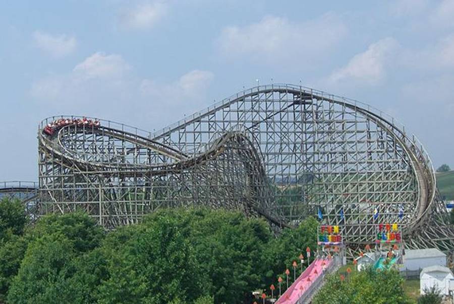 The wooden Wildcat roller coaster at Hershey Park in Hershey, PA. 