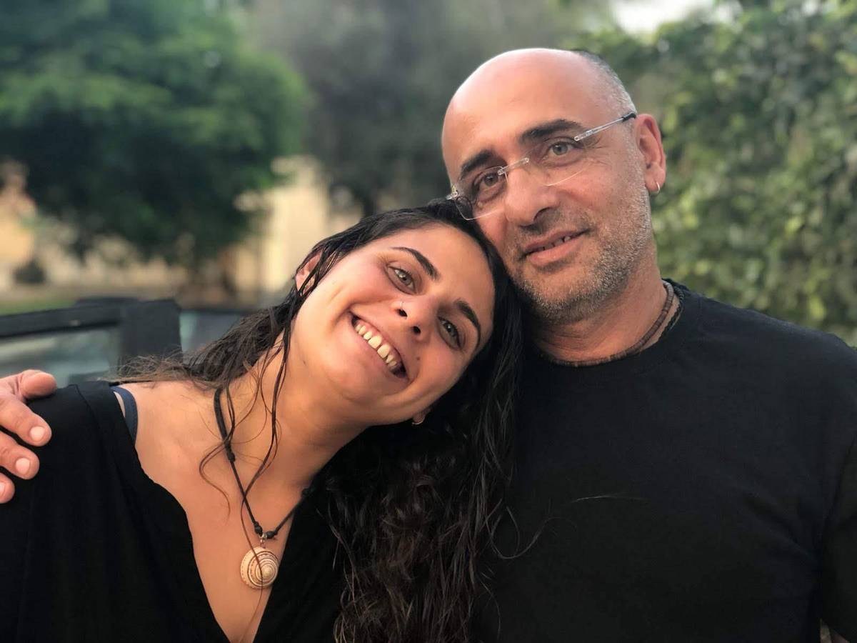Liki Aviani, a social worker working with the IDF Widows and Orphans Organization, with her father, Shachar. Shachar was killed defending Kibbutz Kfar Aza on Oct. 7.