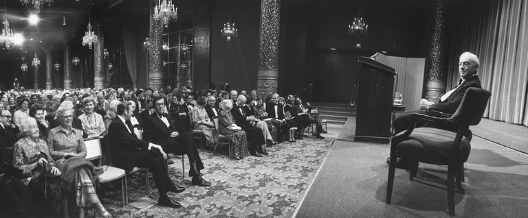 Saul Bellow speaking in Washington, D.C. in 1977.