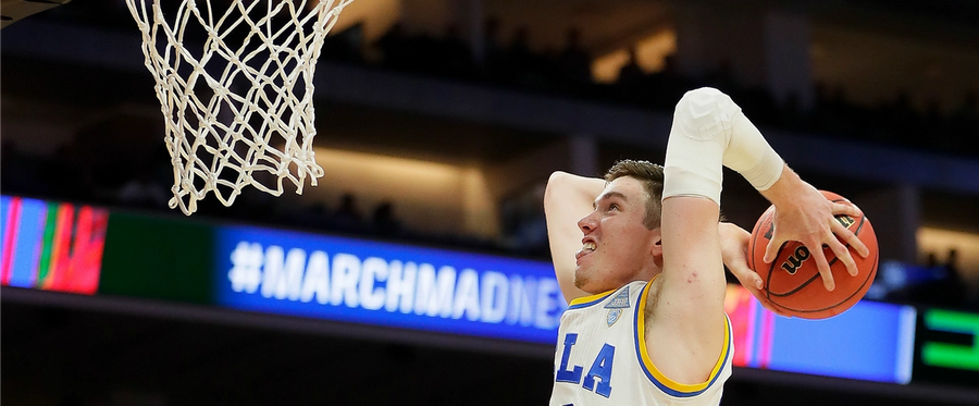TJ Leaf the UCLA Bruins dunks against the Kent State Golden Flashes during the first round of the 2017 NCAA Men's Basketball Tournament in Sacramento, California, March 17, 2017.