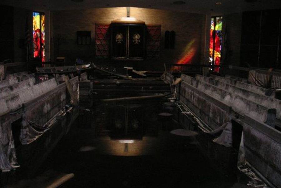 The sanctuary of Congregation Beth Israel after Hurricane Katrina.