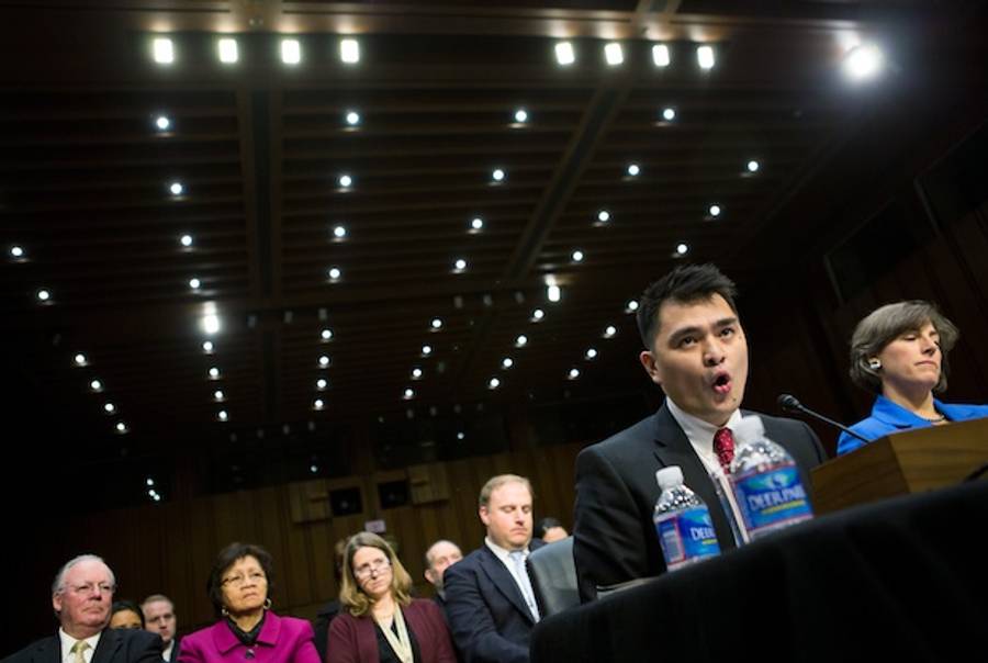 Jose Antonio Vargas, founder of Define American, testifies during a Senate Judiciary Committee hearing on 'Comprehensive Immigration Reform' on Capitol Hill in February. (Getty)