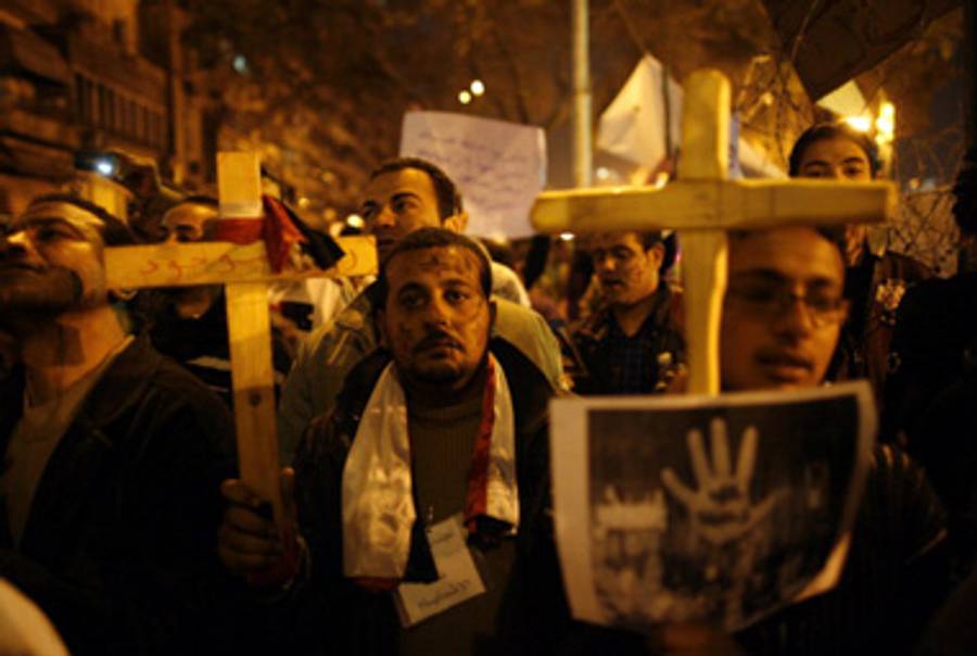 Coptic Christians protesting yesterday.(-/AFP/Getty Images)