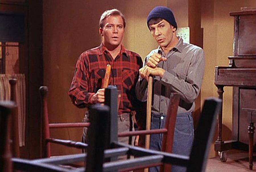 William Shatner and Leonard Nimoy as Captain Kirk and Spock in the Star Trek episode City on the Edge of Forever.