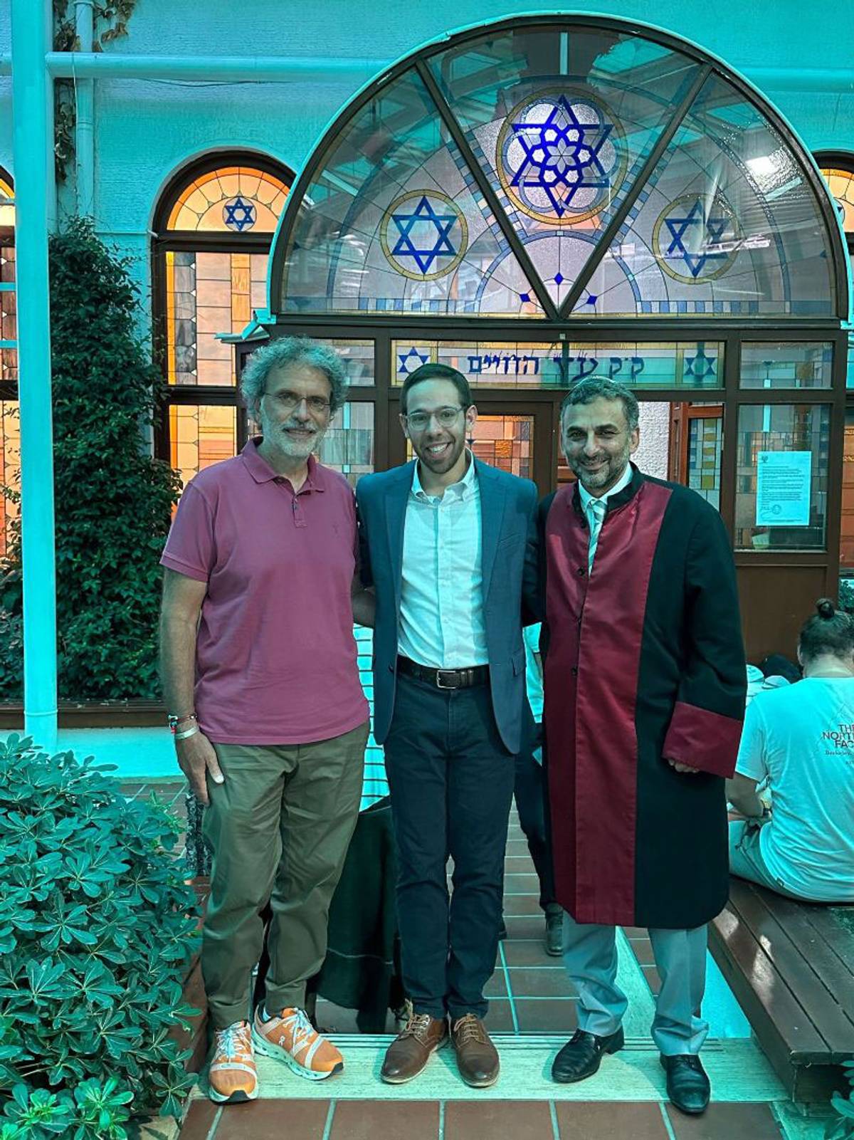 From left: Turkish Jewish community President Ishak Ibrahimzadeh, Ethan Marcus, and Rabbi Naftali Haleva at Istanbul's Ortakoy Synagogue during a Young Professionals tour of Jewish Turkey