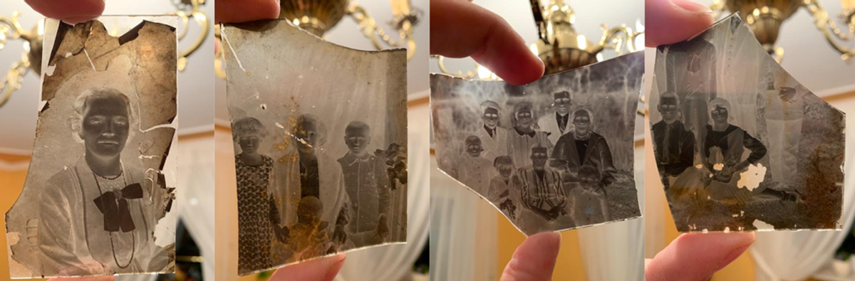 Retrieved glass negatives belonging to Kanczuga photographer Samson Laufer. Some photos survived the war by being sent to his son, Ari Laufer, who lived in Palestine. (Courtesy Tirza Laufer Family Collection)