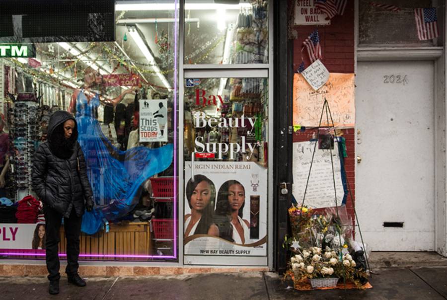 The beauty salon where Eric Garner was killed on July 17, 2014, by a police officer who put him in a chokehold in the Staten Island borough of New York City. (Andrew Burton/Getty Images)