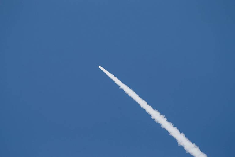 An Iron Dome missile flies to intercept a rocket on July 8, 2014, in Ashdod, Israel. (Ilia Yefimovich/Getty Images)
