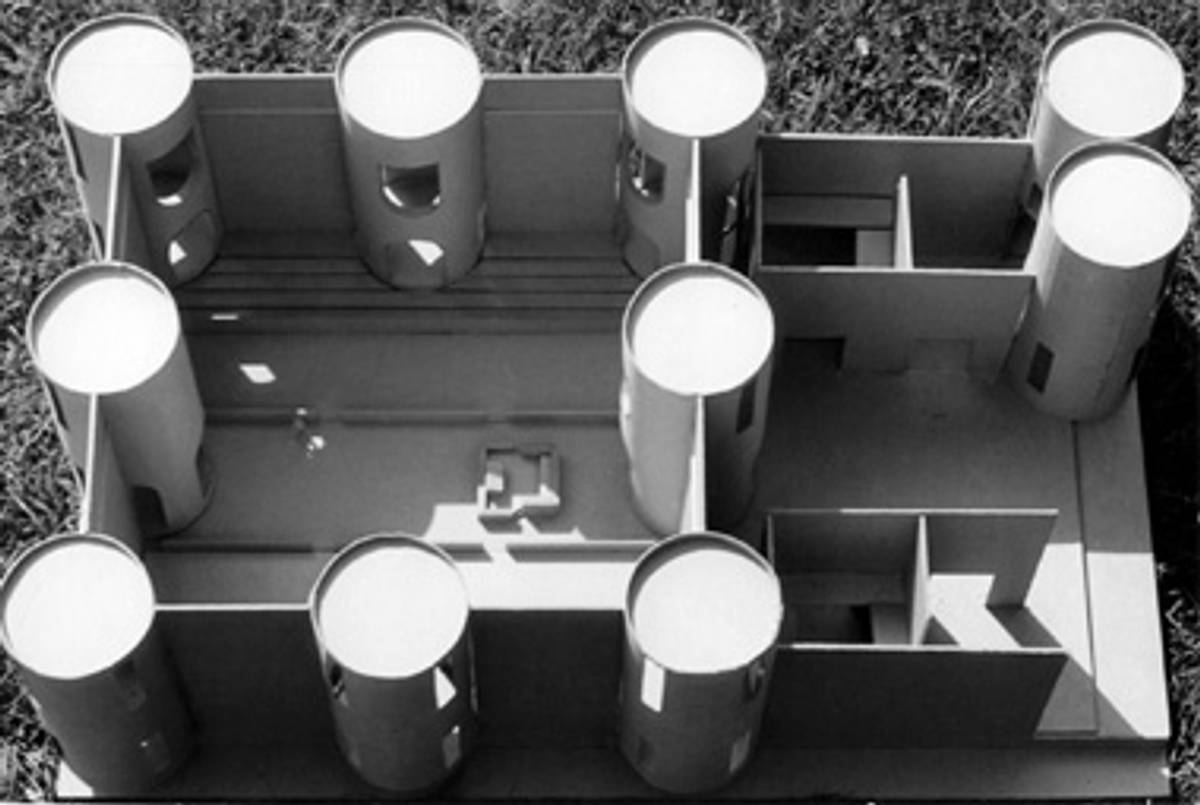 Model of Louis Kahn's proposed Congregation Mikveh Israel, which Kahn's assistants used to test the way the towers regulated light.(Susan G. Solomon)