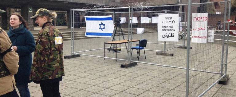 Cambridge students mark Israeli Apartheid Week by recreating Israeli military checkpoints.
