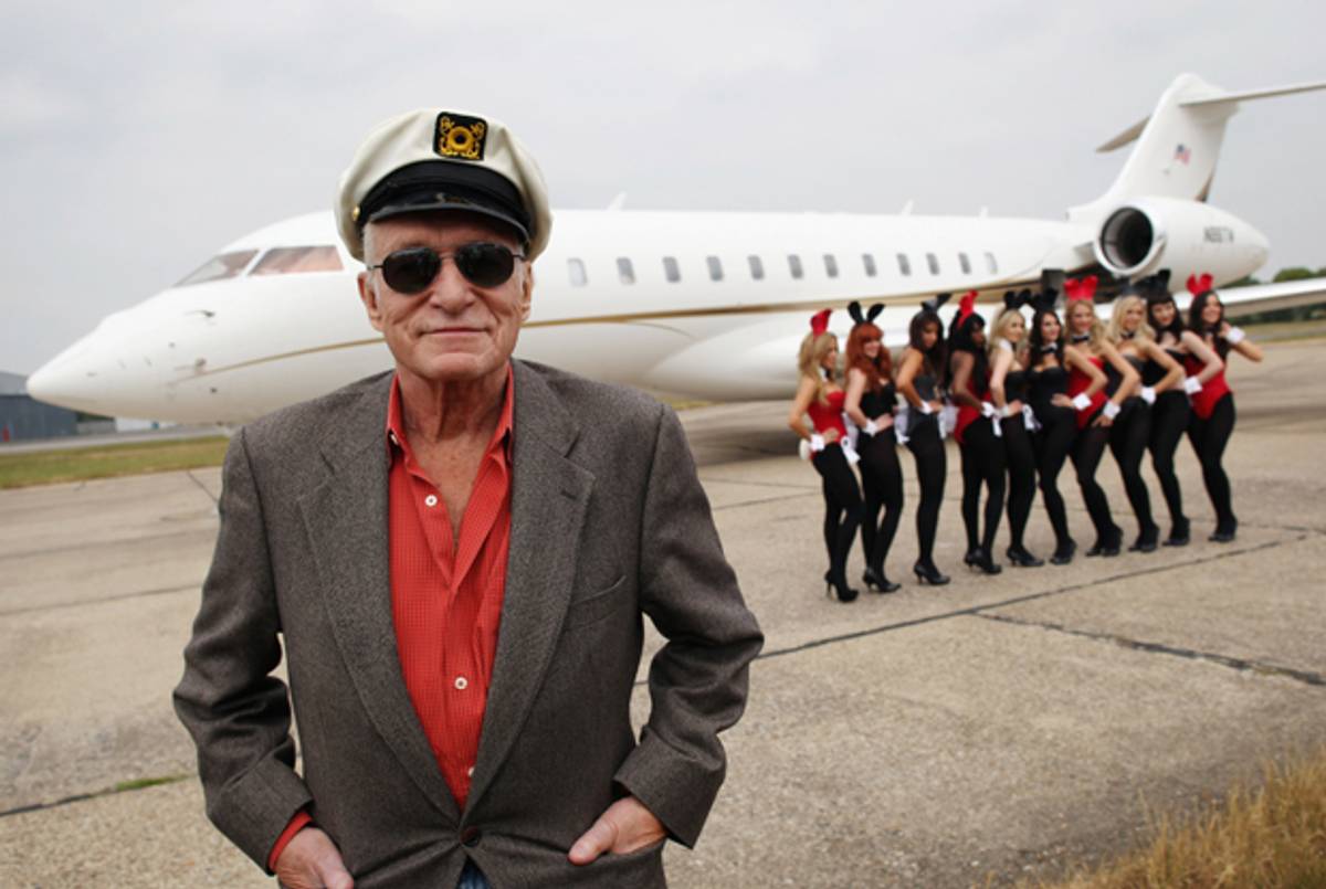 Playboy founder Hugh Hefner arrives at Stansted Airport on June 2, 2011 in Stansted, England. (Dan Kitwood/Getty Images)