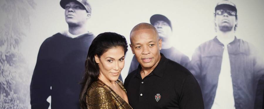 Dr. Dre and wife Nicole Young attend the premiere of 'Straight Outta Compton' at Microsoft Theater  in Los Angeles, California, August 10, 2015. 