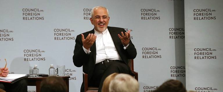 Iranian Foreign Minister Javad Zarif discusses current developments in the Middle East with Richard Haass at the Council on Foreign Relations (CFR) on July 17, 2017 in New York City.